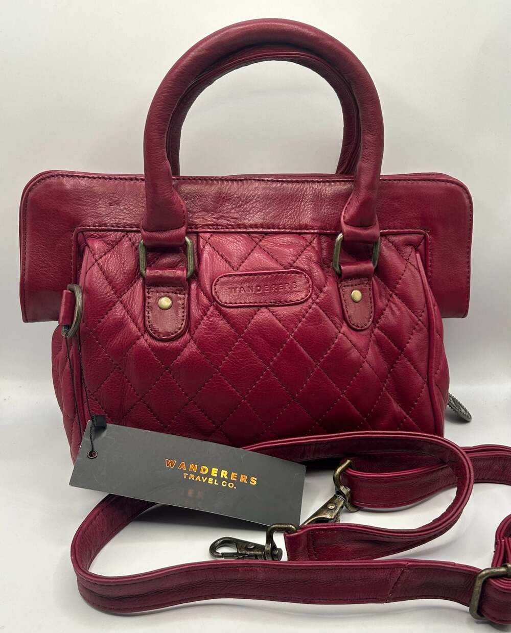 Wanderers Travel Co. Quilted Leather Satchel Handbag Red